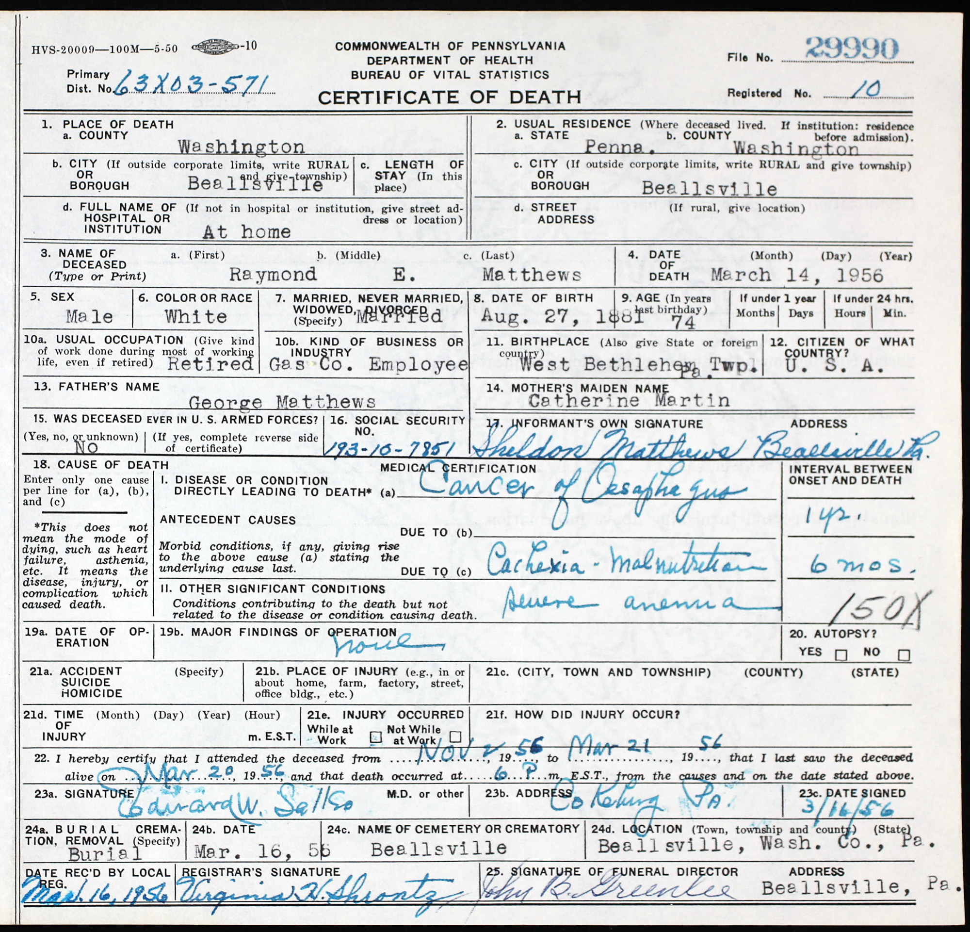 death certificate
